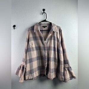 Lane Bryant Pink Plaid Bell Sleeve Lagenlook Button Down Women’s Shirt (16)